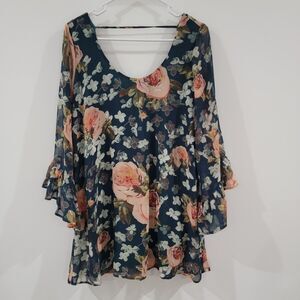 Show Me Your Mumu Womens Mini Dress Size Small Green Floral Bell Sleeve‎